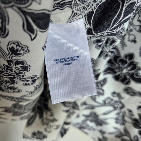 Lands' End No Iron Supima Cotton Floral Shirt Button Up White/Black Women's 16W - Picture 11 of 12